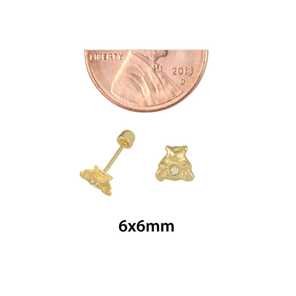 Tiny Bear with CZ Stud Earrings 10k Yellow Gold with Screwbacks 6mm - Jewelryland.com