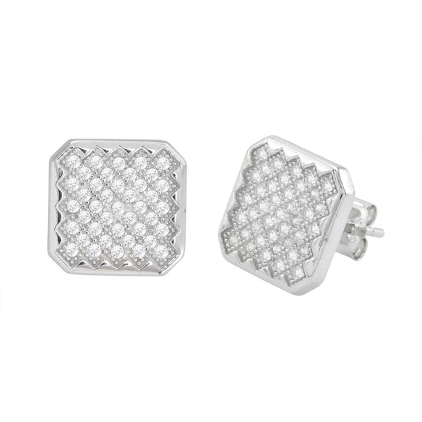Micropave Stud Earrings Sterling Silver Cubic Zirconia Criss Cross Design 11mm - Jewelryland.com