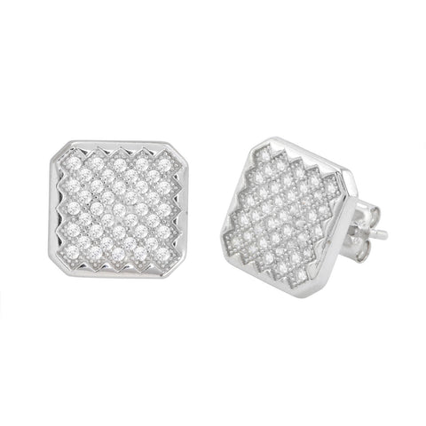 Micropave Stud Earrings Sterling Silver Cubic Zirconia Criss Cross Design 11mm - Jewelryland.com