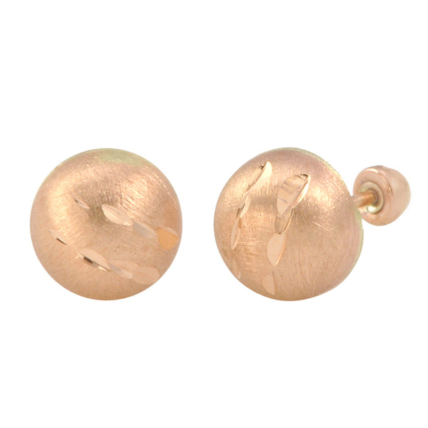 10k Rose Gold Half Ball Screwback Stud Earrings Matte Finish Laser Cut 4mm-7mm - Jewelryland.com