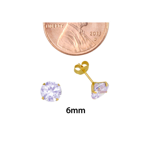 10k Yellow Gold Lavender CZ Stud Earrings Cubic Zirconia Round Prong Set - Jewelryland.com