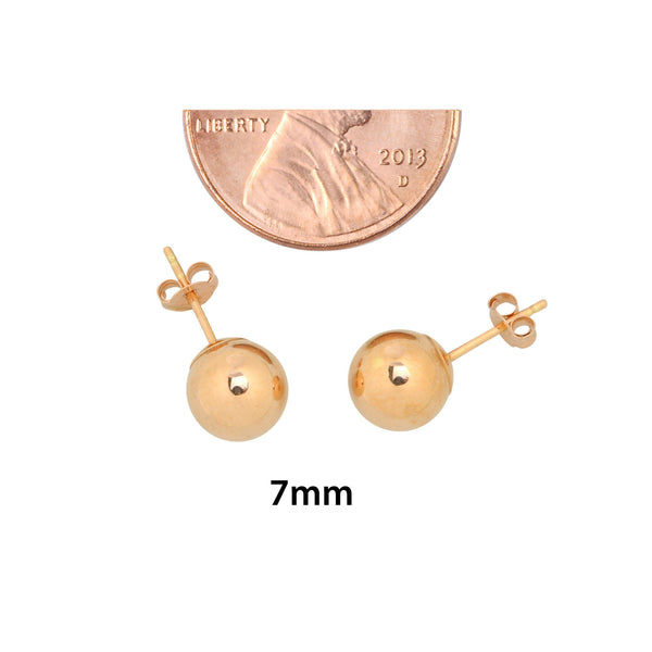 14k Rose Gold Earrings Round Ball Studs High Polish 3mm-9mm - Jewelryland.com