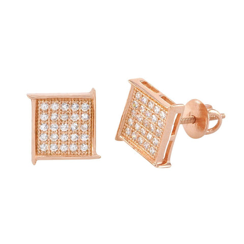 Hip Hop Screwback Stud Earrings Rose Gold Plated 8mm CZ Square Edge Overhang - Jewelryland.com