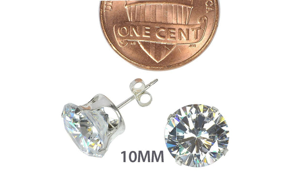 Sterling Silver HUGE Clear Cubic Zirconia Stud Earrings Round CZ Prong 9mm-14mm - Jewelryland.com