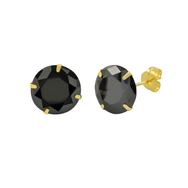 14k Yellow Gold Black Cubic Zirconia Stud Earrings Round CZ - Jewelryland.com