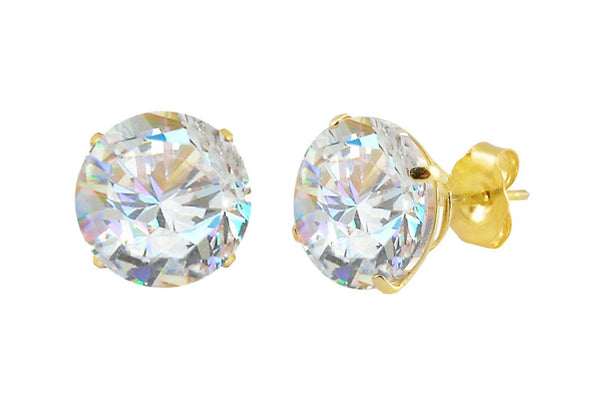 14k Yellow Gold Stud Earrings Clear Round Basket Cubic Zirconia Pushbacks - Jewelryland.com