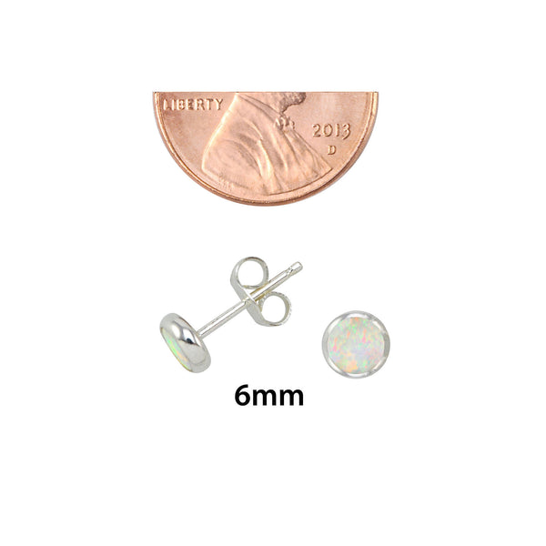 925 Sterling Silver White Opal Gemstone Earrings 6mm Round - Jewelryland.com