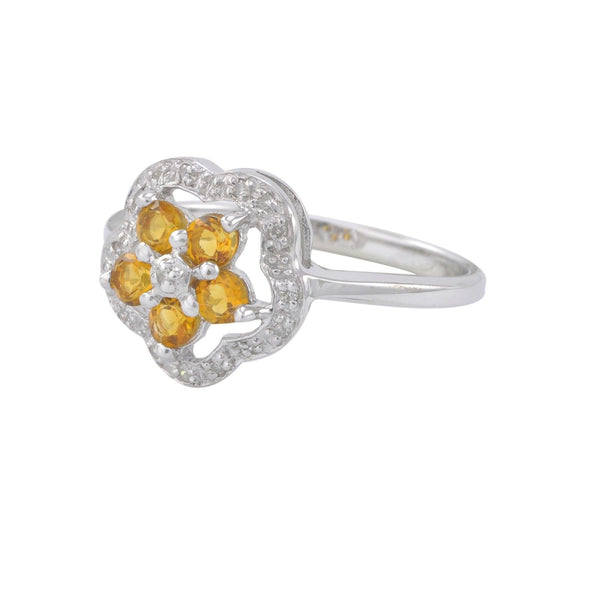 Sterling Silver .05ct Genuine Diamond Ring Flower with Citrine - Jewelryland.com