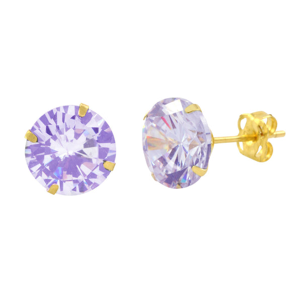14k Yellow Gold Lavender Cubic Zirconia Stud Earrings Round Birthstone CZ - Jewelryland.com