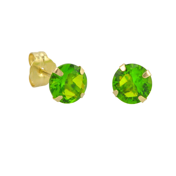 10k Yellow Gold Peridot Green CZ Stud Earrings Cubic Zirconia Round Prong Set - Jewelryland.com