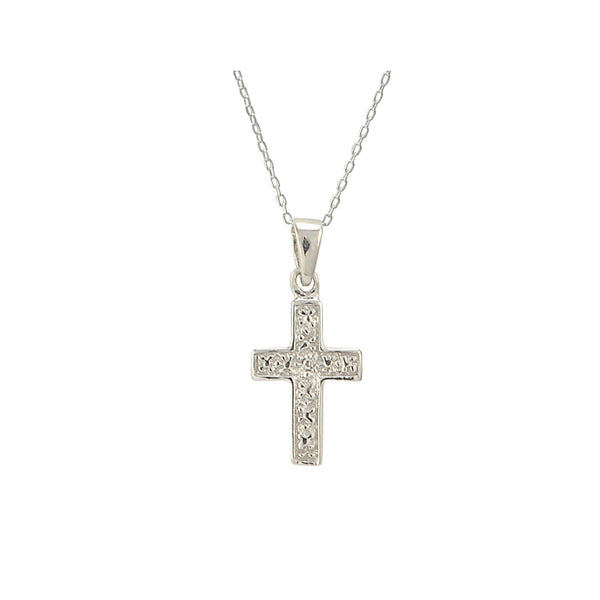 925 Sterling Silver Tiny Diamond Cross Necklace, 18" (.01 cttw, I-J, I2-I3) - Jewelryland.com