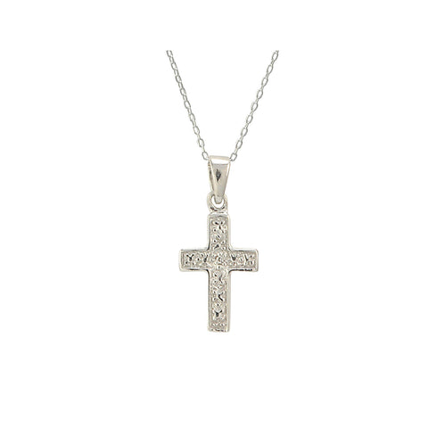 925 Sterling Silver Tiny Diamond Cross Necklace, 18" (.01 cttw, I-J, I2-I3) - Jewelryland.com