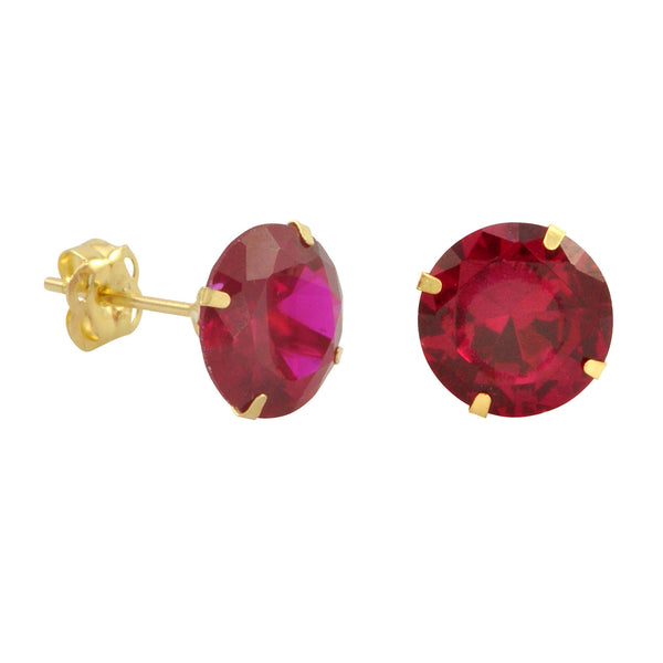 10k Yellow Gold Red Ruby CZ Stud Earrings Cubic Zirconia Round Prong Set - Jewelryland.com