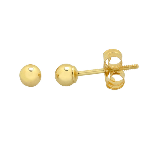 14k Yellow Gold Ball Stud Earrings Special Wing Nut Screwback High Polish - New - Jewelryland.com