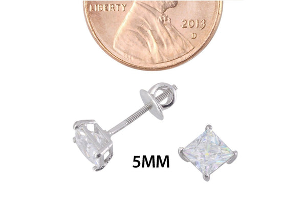 Clear Square CZ BASKET Set SCREWBACK Stud Earrings Sterling Silver 925 - Jewelryland.com