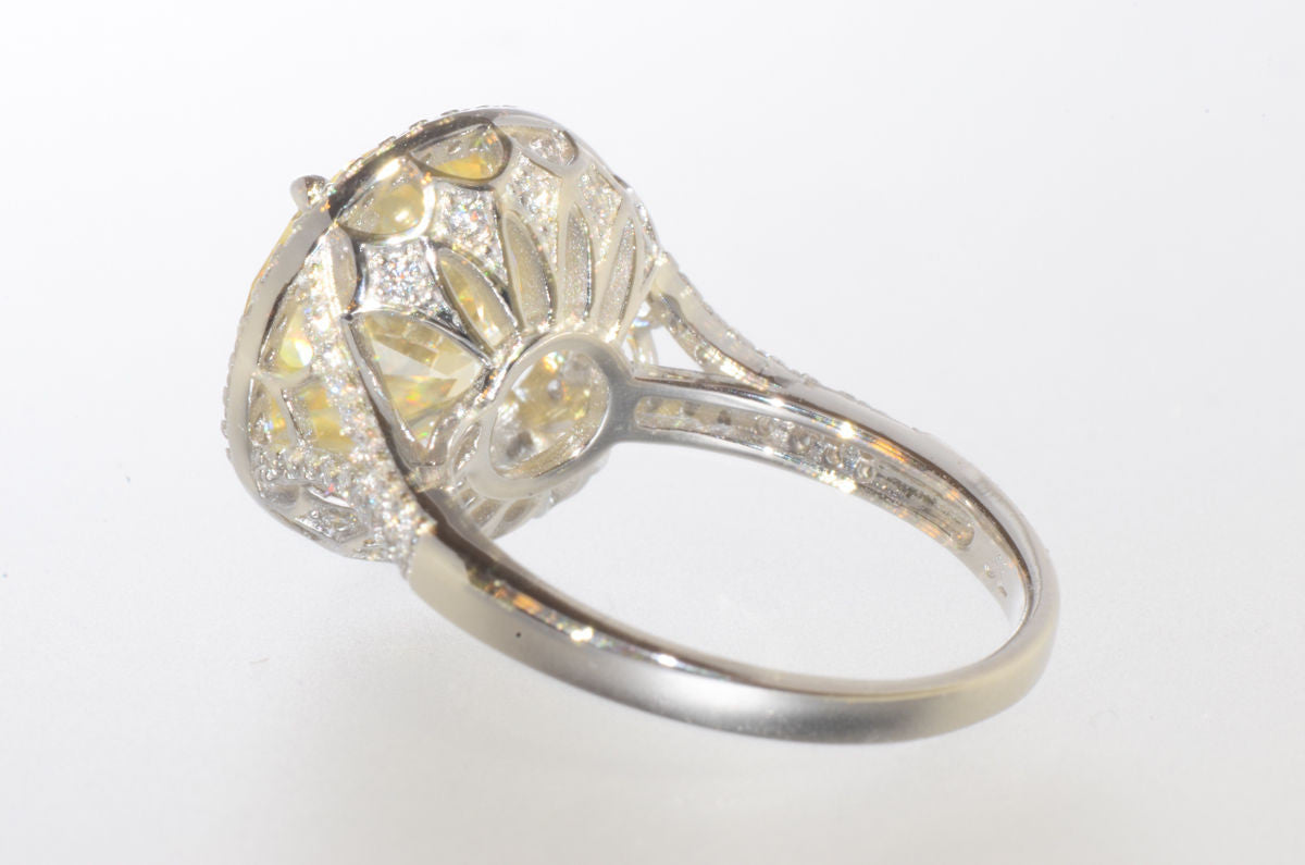 Vintage Sterling Silver Pearl Ring With Light Yellow CZ - Unique