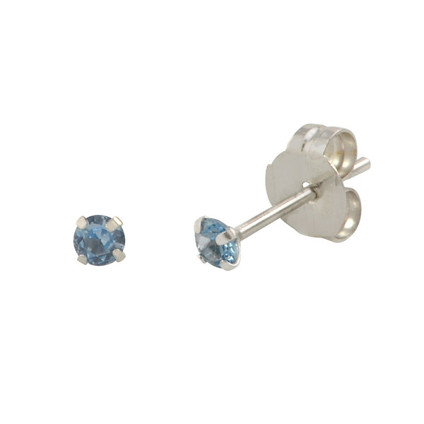 Aqua Blue Cubic Zirconia Stud Earrings 14k White Gold Round Birthstone CZ - Jewelryland.com