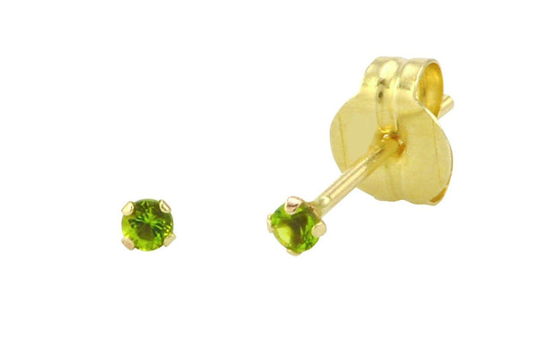 14k Yellow Gold Peridot Green Cubic Zirconia Stud Earrings Round Birthstone CZ - Jewelryland.com