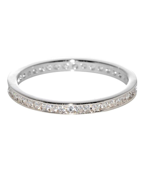Sterling Silver Eternity Womens Ring Cubic Zirconia 2mm wide Clear CZ Rhodium - Jewelryland.com