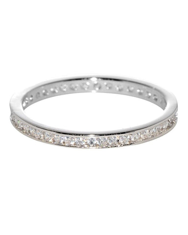 Sterling Silver Eternity Womens Ring Cubic Zirconia 2mm wide Clear CZ Rhodium - Jewelryland.com