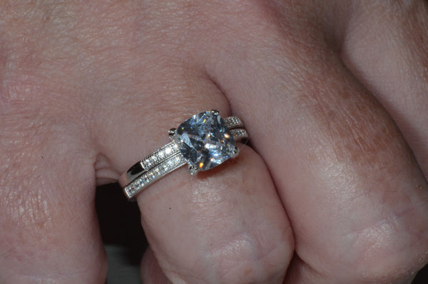 Sterling Silver Bridal Ring Set 2.5ct Cubic Zirconia Princess Cut CZ - Jewelryland.com