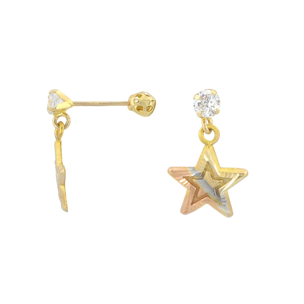 10k Gold Dangle Star Earrings with Screwbacks Tri Color Yellow White Rose Gold - Jewelryland.com