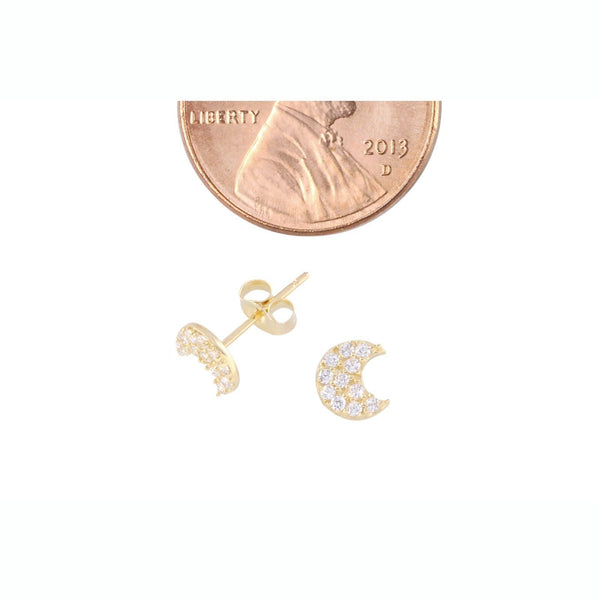 14k Yellow Gold Moon Stud Earrings 6mm CZ - Jewelryland.com