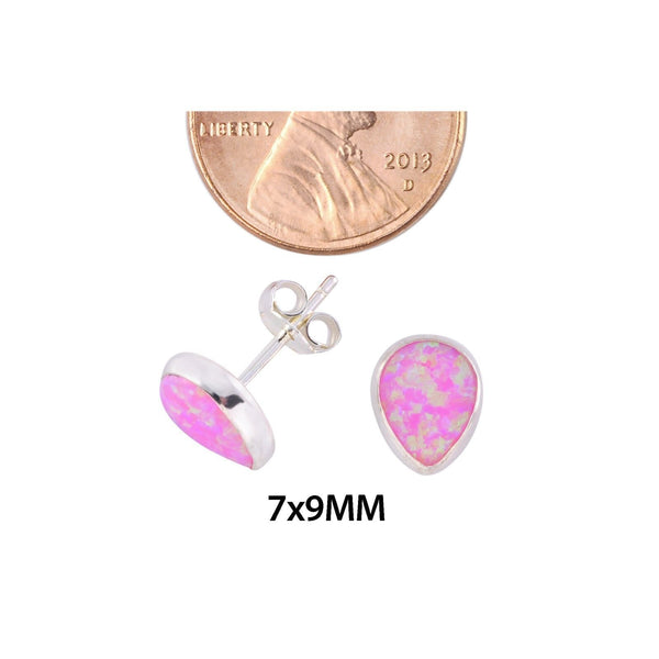 Pink Opal Earrings Gemstone Studs Sterling Silver 925 Pear-Shaped 9mm x 7mm - Jewelryland.com