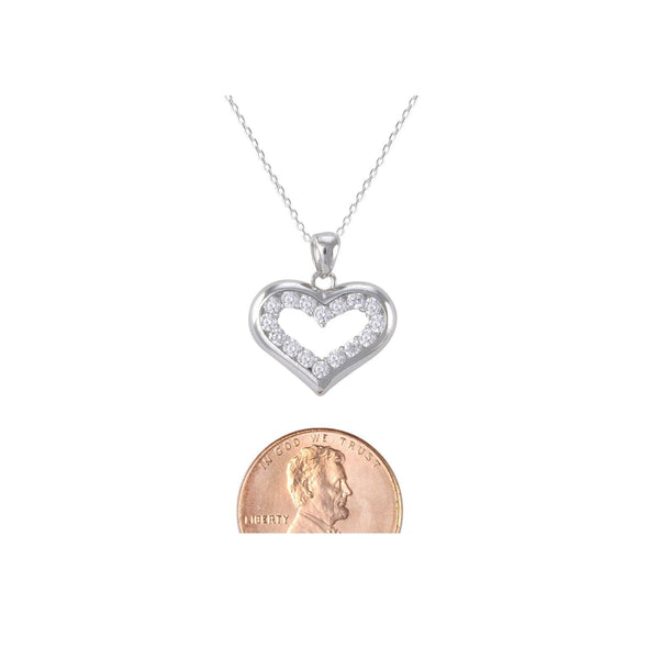 Sterling Silver Open Heart Pendant Necklace White Pave CZ Cubic Zirconia Stones - Jewelryland.com