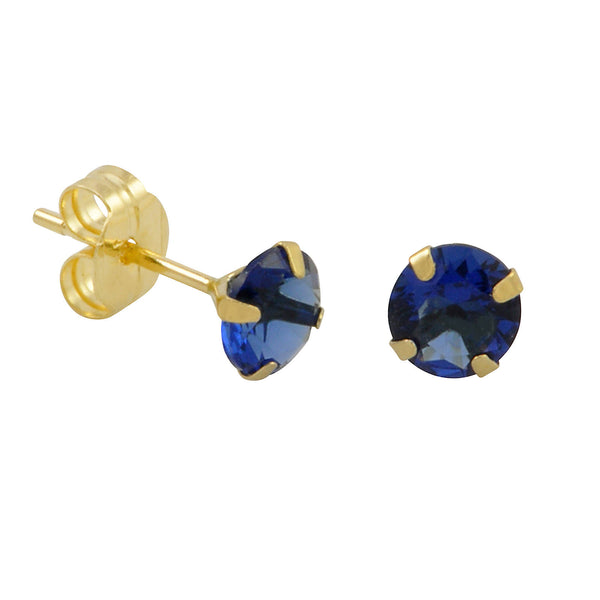 10k Yellow Gold Blue Sapphire CZ Stud Earrings Cubic Zirconia Round Prong Set - Jewelryland.com