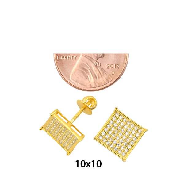 Yellow Gold Plated Cubic Zirconia Stud Earrings Screwback Square 10mm - Jewelryland.com