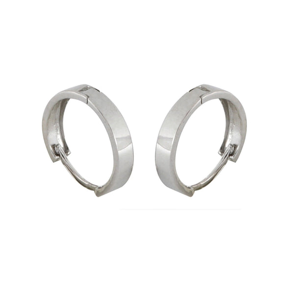 10k White Gold Hoop Earrings 13mm Medium Hinged Hoops - Flat Tube Design - Jewelryland.com