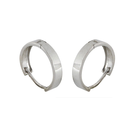 10k White Gold Hoop Earrings 13mm Medium Hinged Hoops - Flat Tube Design - Jewelryland.com
