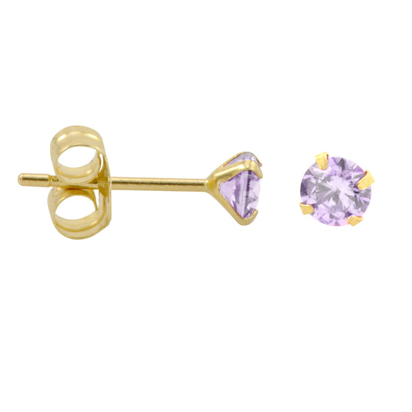 10k Yellow Gold Lavender CZ Stud Earrings Cubic Zirconia Round Prong Set - Jewelryland.com