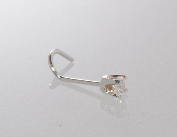 20g 14k White Gold .075 ct Genuine Diamond Nose Stud Nose Pin - Curved 7.5pt - Jewelryland.com