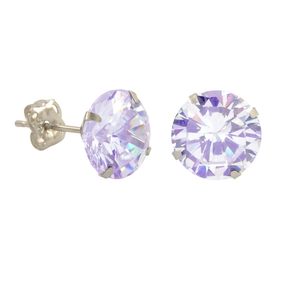 10k White Gold Round Light Purple CZ Stud Earrings Prong Set - Jewelryland.com