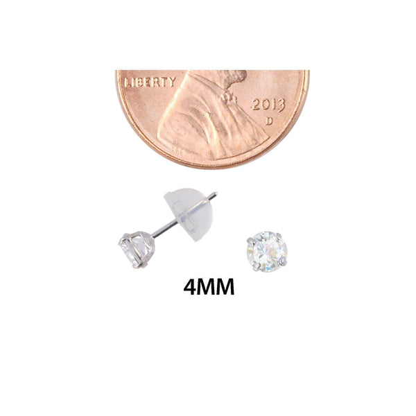 14k White Gold Clear CZ Round Basket Cubic Zirconia Stud Earrings Silicone Backs - Jewelryland.com