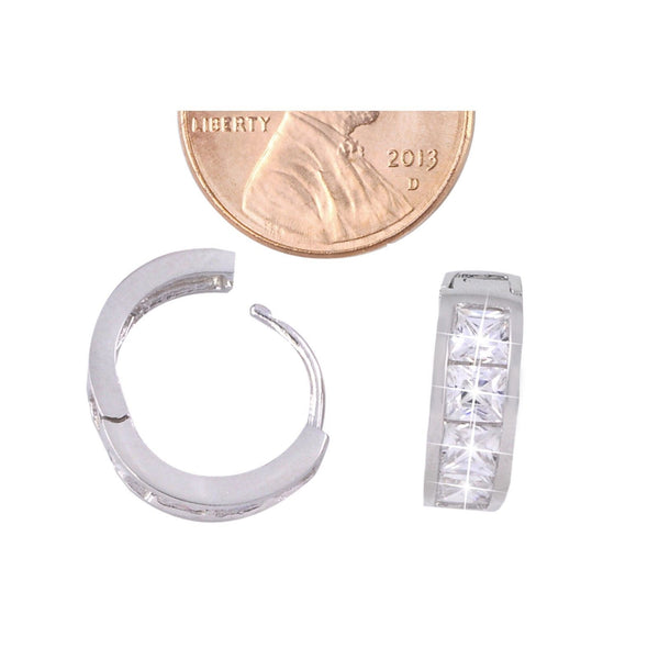 Huggie Earrings Hinged Hoops 925 Sterling Silver CZ Snap Closure 14mm x 5mm - Jewelryland.com