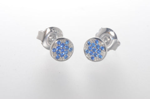 Sterling Silver Blue Star Stud Earrings Pave Cubic Zirconia 6mm Circle - Jewelryland.com