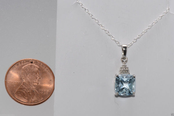 Diamond and Blue Topaz Pendant Necklace 925 Sterling Silver 18" Chain - Jewelryland.com
