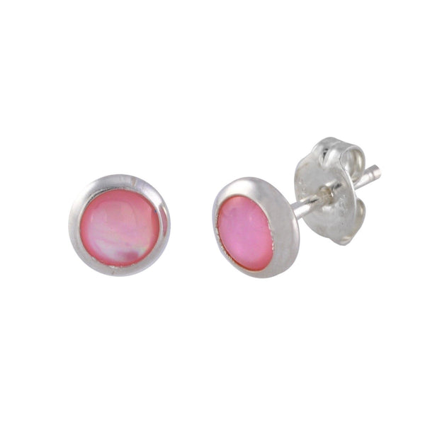 Pink Shell Earrings Gemstone Studs Sterling Silver 6mm Round - Jewelryland.com