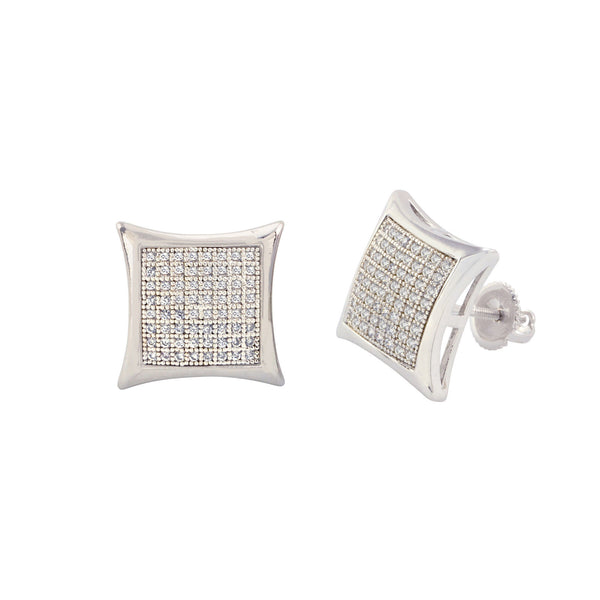 Sterling Silver Stud Screw Back Earrings Clear Pave Cubic CZ 14mm Kite Shaped - Jewelryland.com