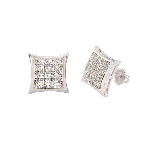 Sterling Silver Stud Screw Back Earrings Clear Pave Cubic CZ 14mm Kite Shaped - Jewelryland.com