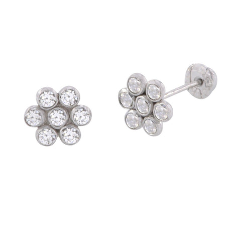 10k White Gold Mini Flower Stud Earrings Screwbacks White Cubic Zirconia 5mm - Jewelryland.com