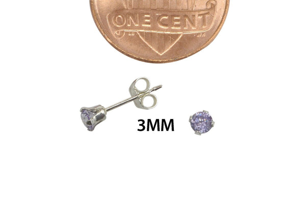 Sterling Silver Lavender Round CZ Stud Earrings Cubic Zirconia Prong Setting - Jewelryland.com