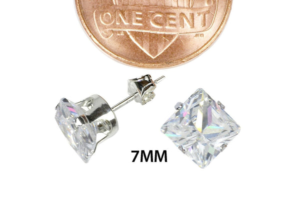925 Sterling Silver Square Princess Cut Clear CZ Stud Earrings Prong Set - Jewelryland.com