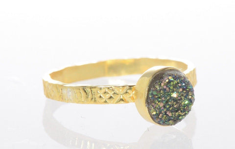 Sterling Silver Amethyst Druzy Ring 18k Gold Plated Multicolor Purple Green SZ6 - Jewelryland.com