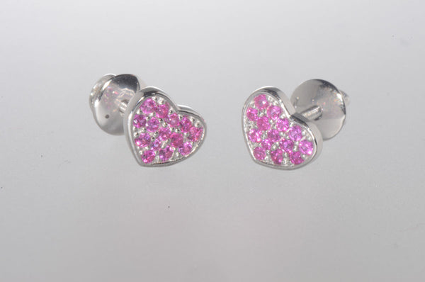 Sterling Silver Heart Stud Earrings Red 6mm Cubic Zirconia Stones Screwbacks - Jewelryland.com