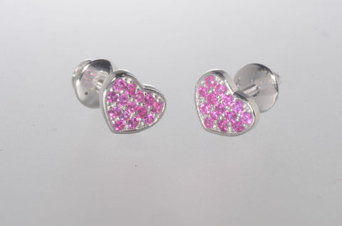 Sterling Silver Heart Stud Earrings Red 6mm Cubic Zirconia Stones Screwbacks - Jewelryland.com