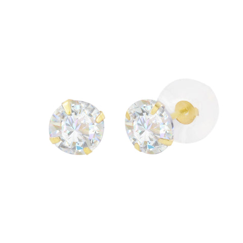 10k Yellow Gold Clear CZ Cubic Zirconia Stud Earrings Round Prong Silicone Backs - Jewelryland.com
